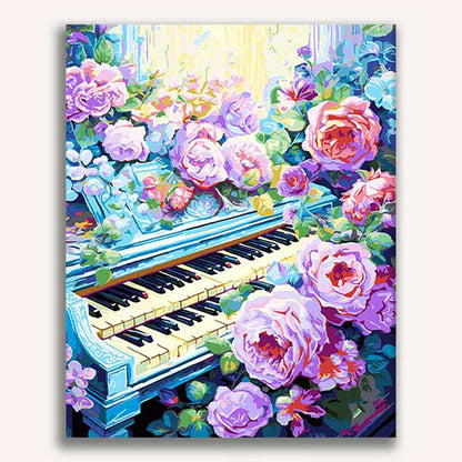 Piano surrounded by flowers - ColourCrash