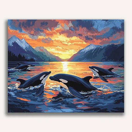 Killer Whale Pod in Open Water - ColourCrash