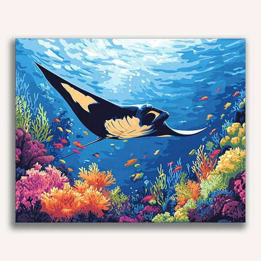 Manta Ray Gliding Over a Reef - ColourCrash