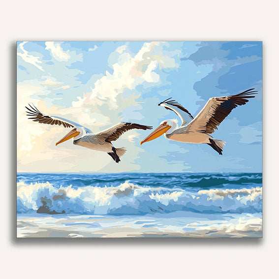 Pelicans Soaring Over the Ocean - ColourCrash