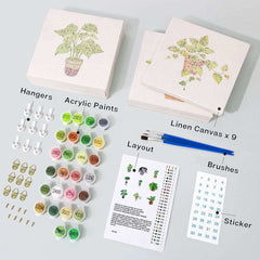 'Green Plants' - 9-in-1 Set (6"x6" / 15x15cm)-Mini Paint by Numbers Series #01 - ColourCrash