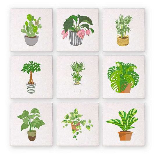 'Green Plants' - 9-in-1 Set (6"x6" / 15x15cm)-Mini Paint by Numbers Series #01 - ColourCrash