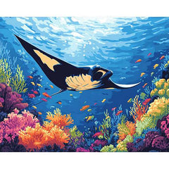 Manta Ray Gliding Over a Reef - ColourCrash