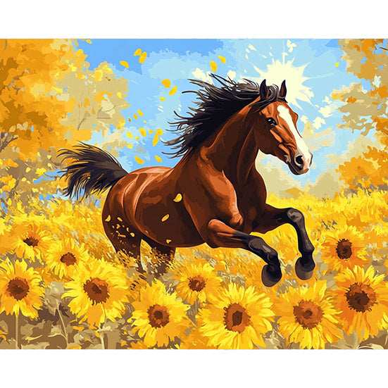 Sunflower galloping horse - ColourCrash