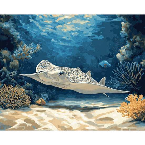 Manta Ray Gliding Over a Reef - ColourCrash