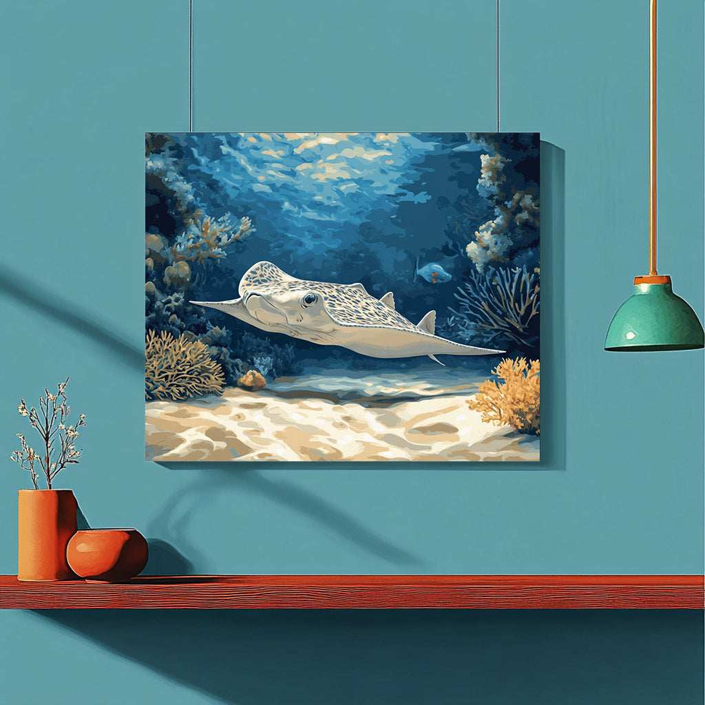 Manta Ray Gliding Over a Reef - ColourCrash