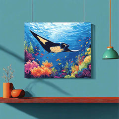 Manta Ray Gliding Over a Reef - ColourCrash